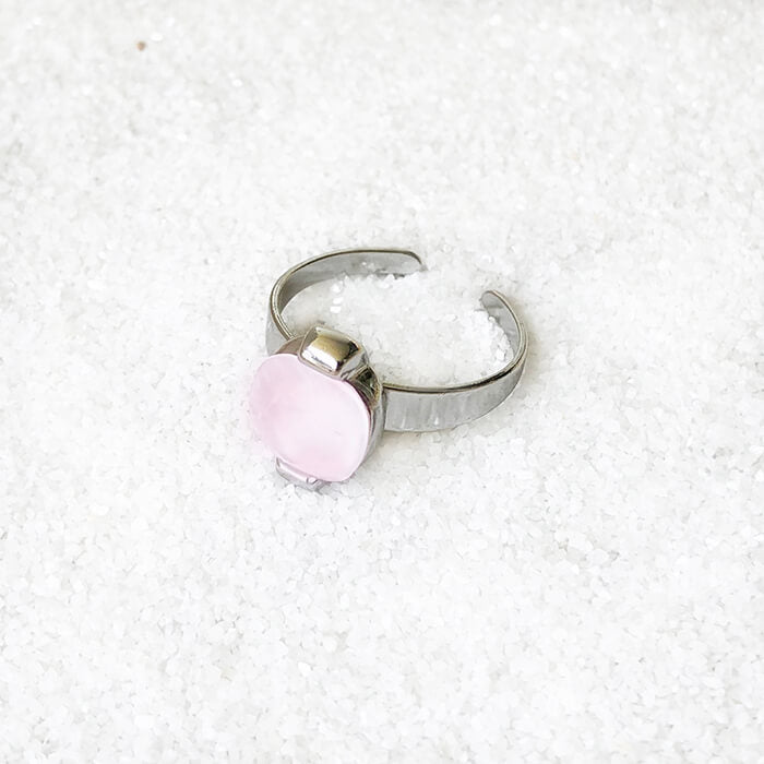 elegant rhodium plated and rose opal swarovski adjustable cocktail ring