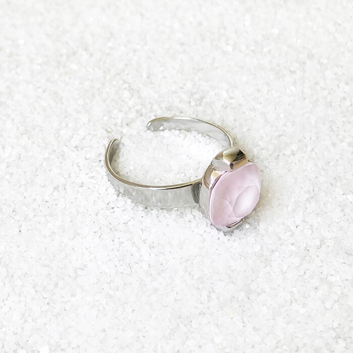 ethical rhodium plated and rose opal swarovski adjustable cocktail ring