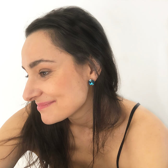Indicolite Swarovski Crystal Earrings | Swarovski Stud Earrings on model
