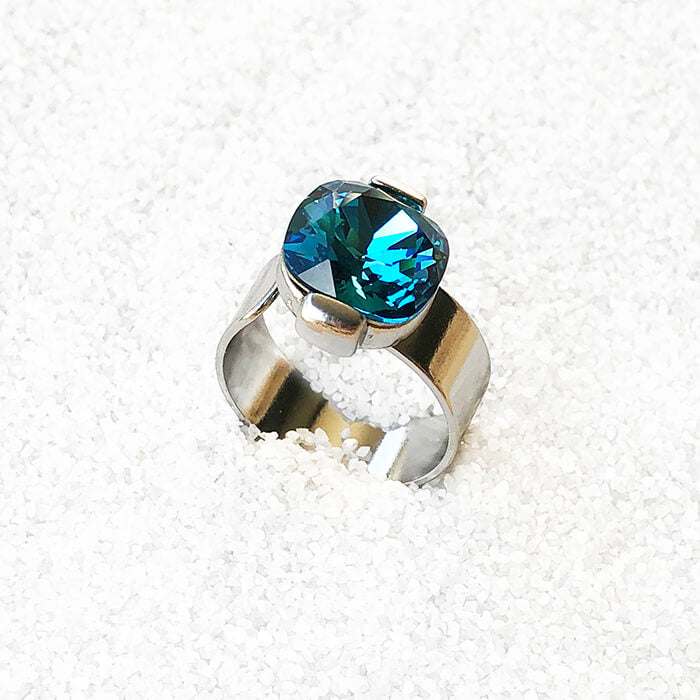 indicolite swarovski crystal adjustable silver ring unique
