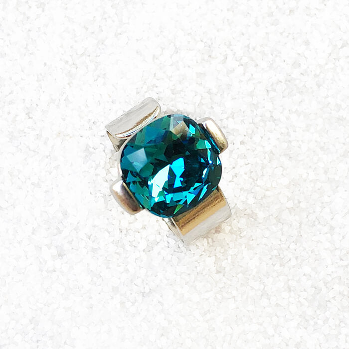indicolite swarovski crystal adjustable silver ring