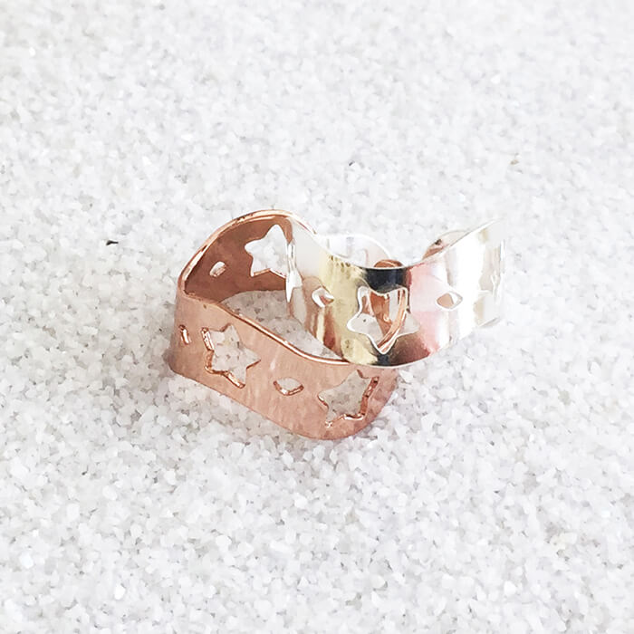 band in rose gold and silver with star cutouts adjustable
