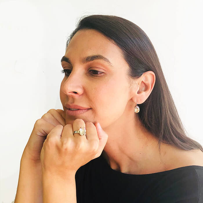 Swarovski Ring | Light Gold Swarovski set in Silver plating on model 