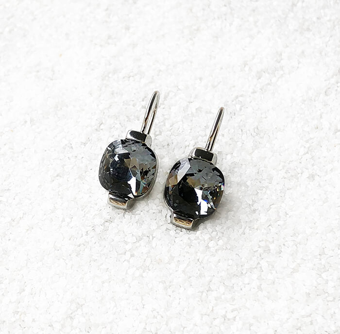 black and silver elegant ethical crystal drop earrings