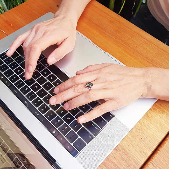 black and silver elegant sparkly ring on model