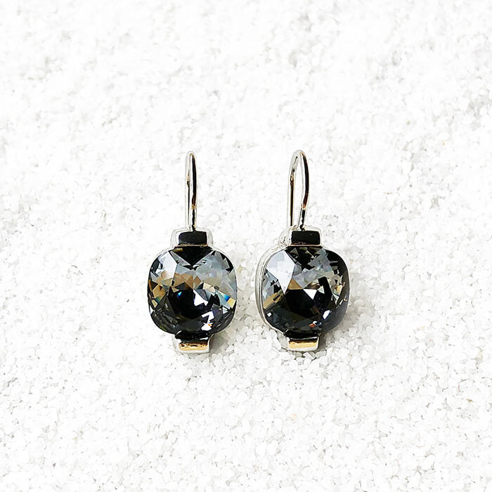 black and silver unique crystal drop earrings