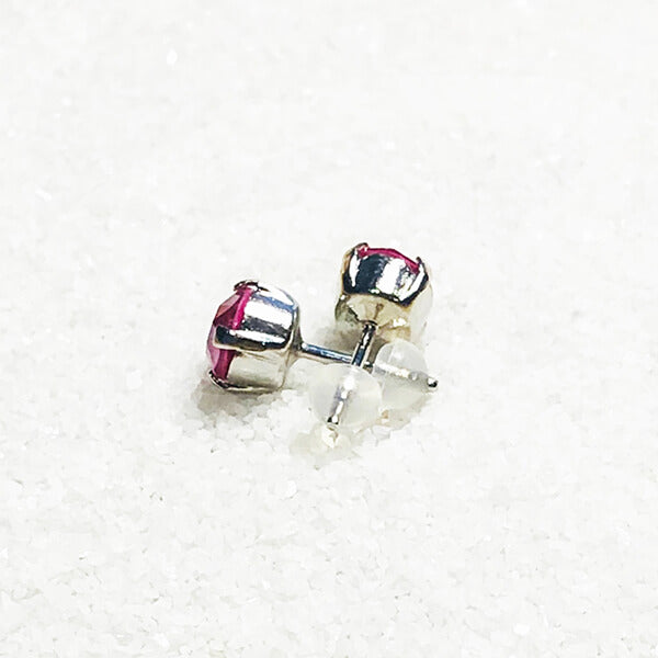 silver stud kids earrings with peony pink swarovski