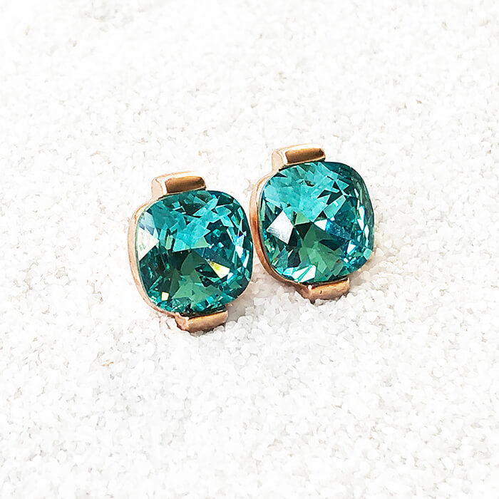 stylish stud earrings rose gold and light turquoise swarovski 