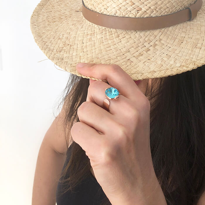 Swarovski Turquoise Ring on model