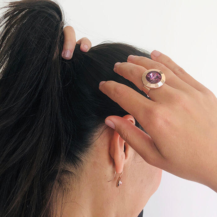 adjustable statement ring pink swarovski and rose gold