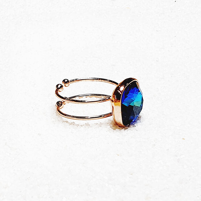 Ethical Swarovksi Bermuda Blue Rose Gold Ring