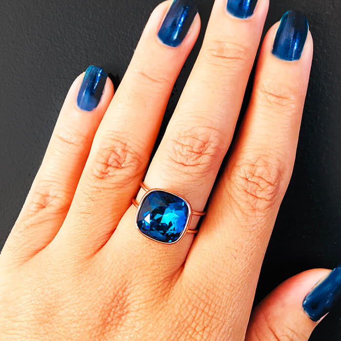Swarovksi Bermuda Blue Rose Gold Ring on hand