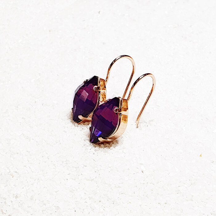 swarovski crystal amethyst earrings with rose gold hooks