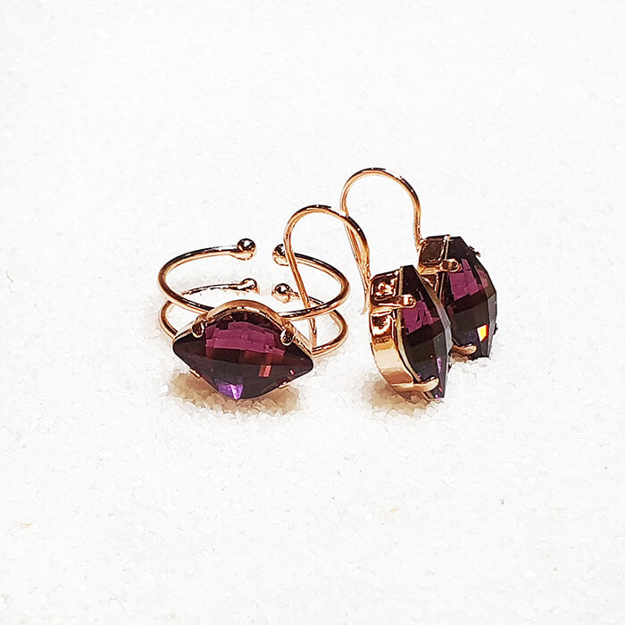 swarovski crystal amethyst earrings and cocktail ring 