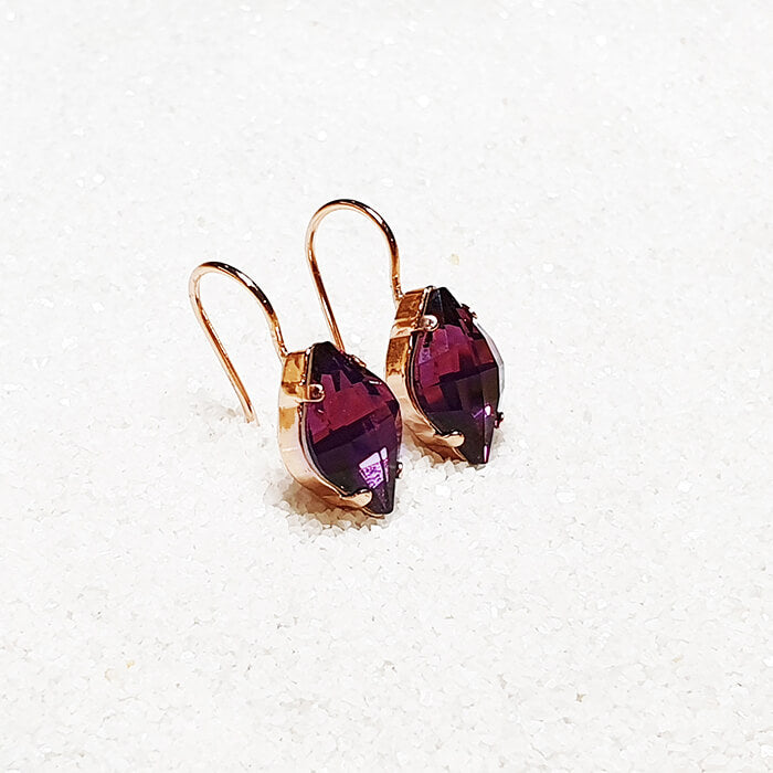 amethyst swarovski earrings finished in rose gold plating