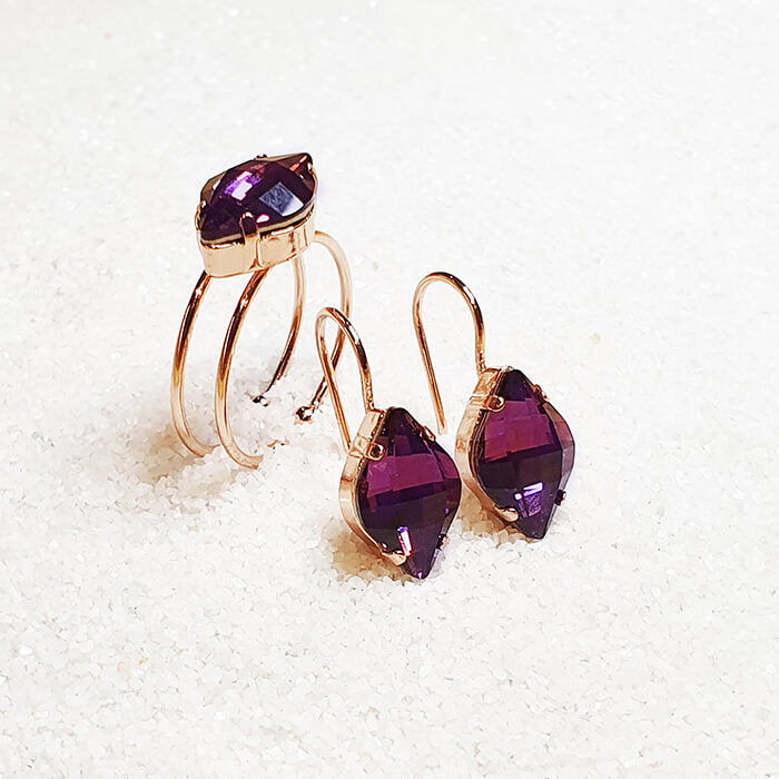 unique amethyst swarovski earrings and ring 