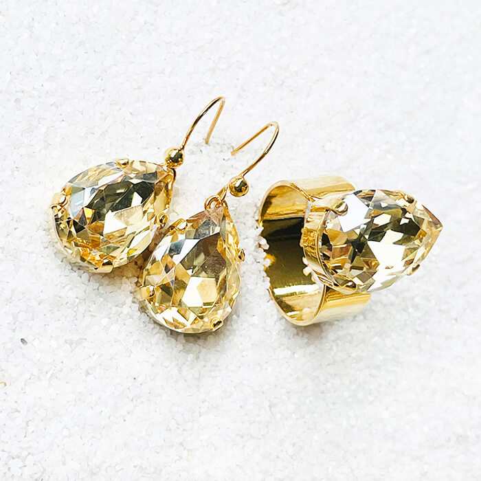 Swarovski Gold Ring and Swarovski Gold Earrings Australia 