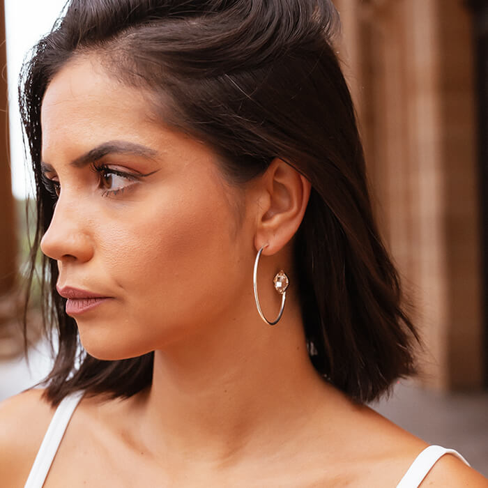 Swarovski Silver Hoops on model