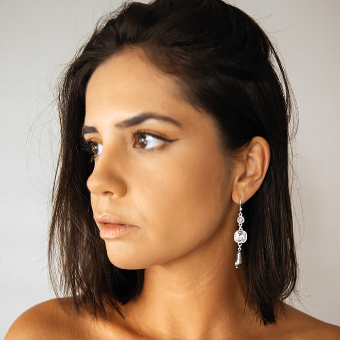 Swarovski Pearl Earrings on model 