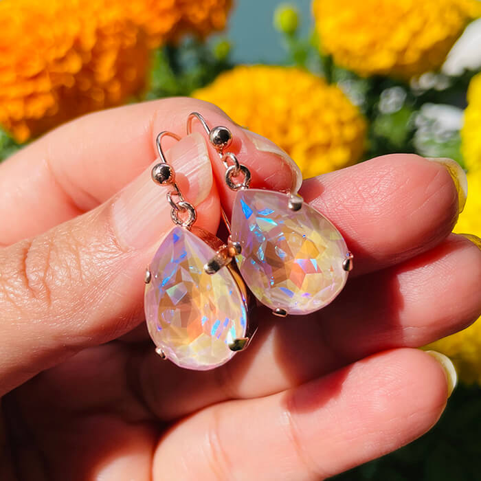 Swarovski Pink Drop Earrings for proportion