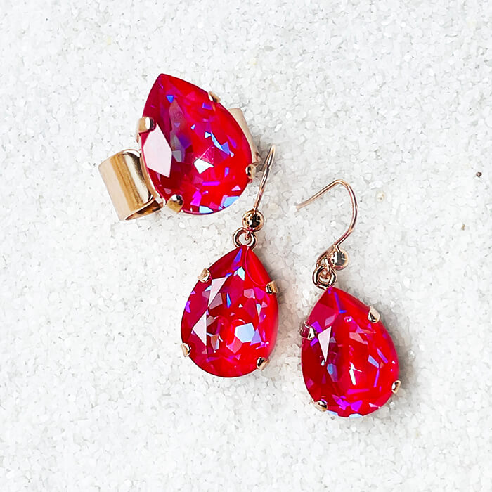  Pink Swarovski Drop Earrings pear shaped swarovski earrings and ring 