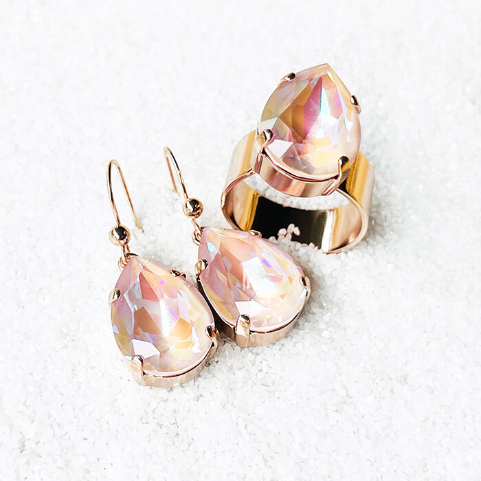 Swarovski Pink Drop Earrings and Swarovski Pink Ring