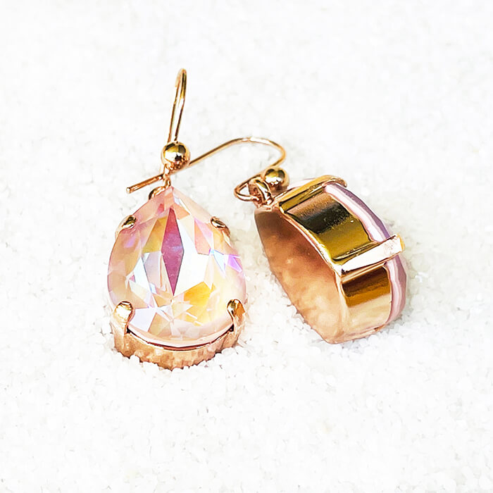 Swarovski Pink Drop Earrings set in rose gold 