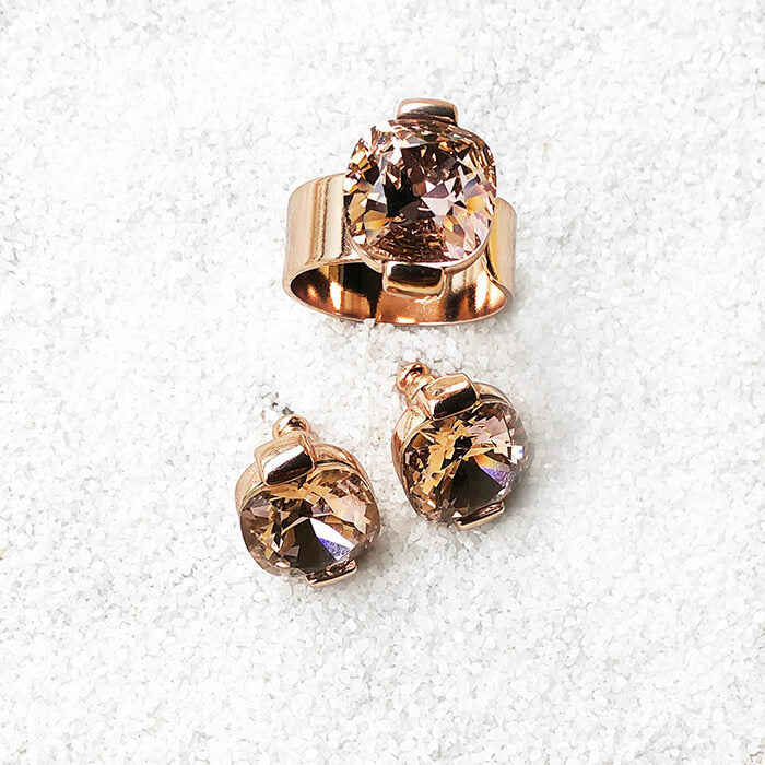 Swarovski Rose Gold Ring and Earrings 