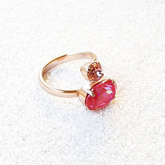 swarovski pink stone ring set in rose gold