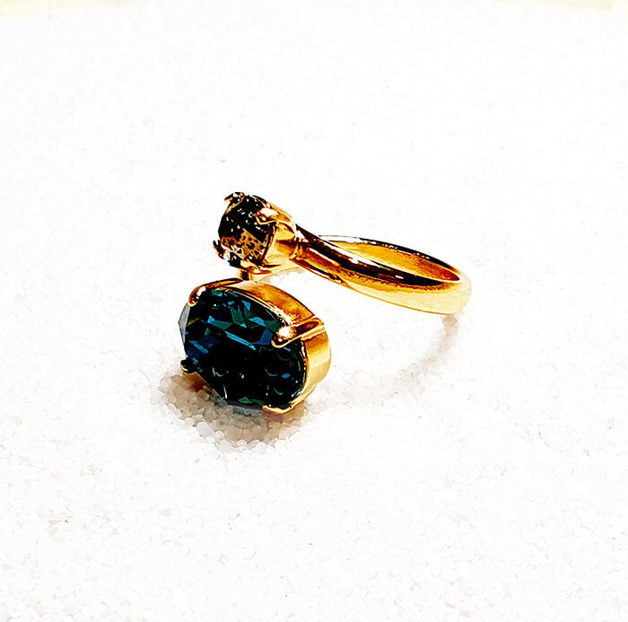 Indicolite and gold swarovski ring 