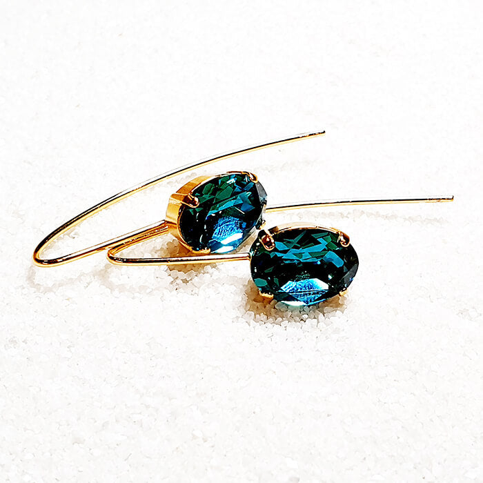 Turquoise Swarovski Crystal Earrings in gold with indicolite swarovski crystal