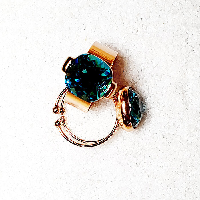 Indicolite swarovski rings in rose gold