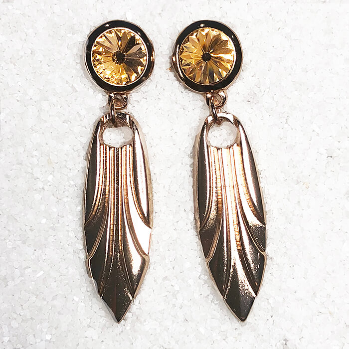 rose gold dangle earrings with peach swarovski crystal