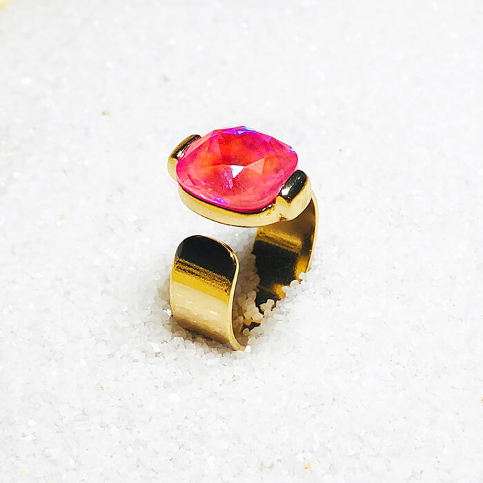sparkly pink swarovski crystal and gold adjustable statement ring