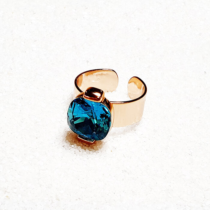 indicolite swarovski crystal adjustable rose gold ring side angle